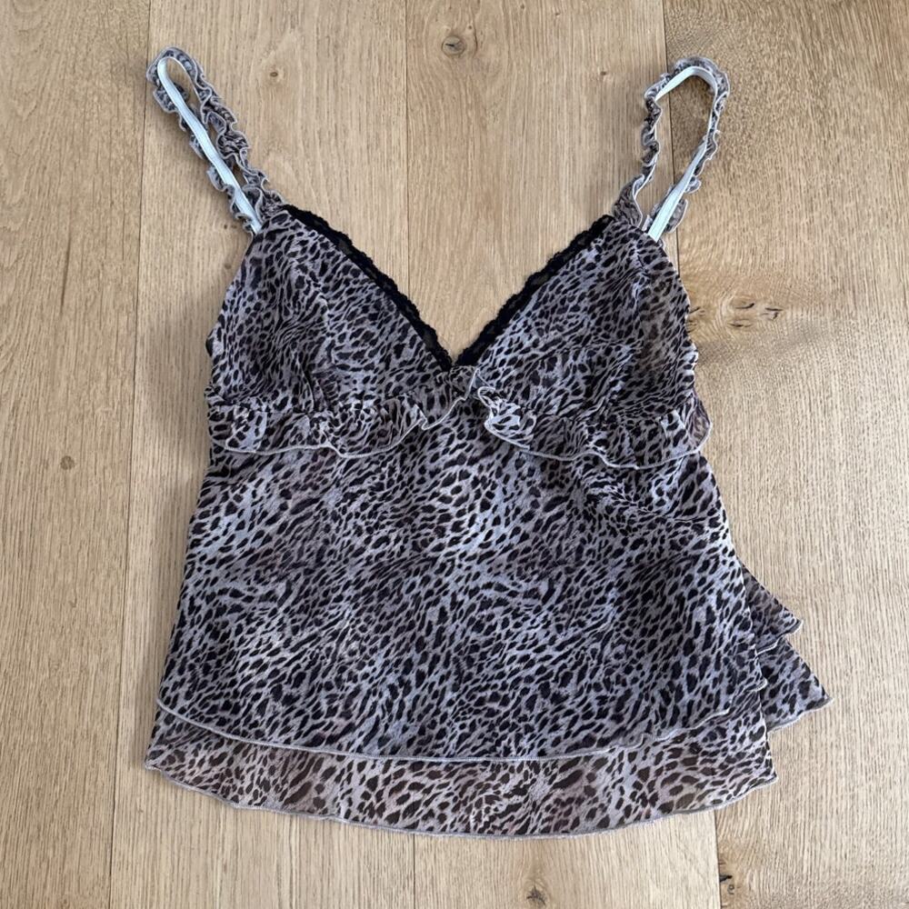 Motel Cami Top Frill Leopard Print Melinda Size XXS Brown Black